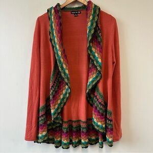 Double Zero Multicolor Crochet Ruffle Open Front Cardigan